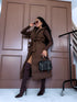 Long, chocolate brown vest with tie belt
